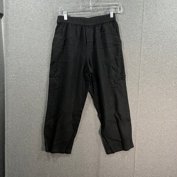 Susan Graver Petite Pure Easy Linen Utility Crop Pant Black, Petite XX-Small - Picture 2 of 11
